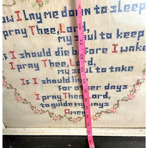 Cross Stitch 1940s Vintage Christian  Prayer for Children Antique Glass Framed - Picture 4 of 10